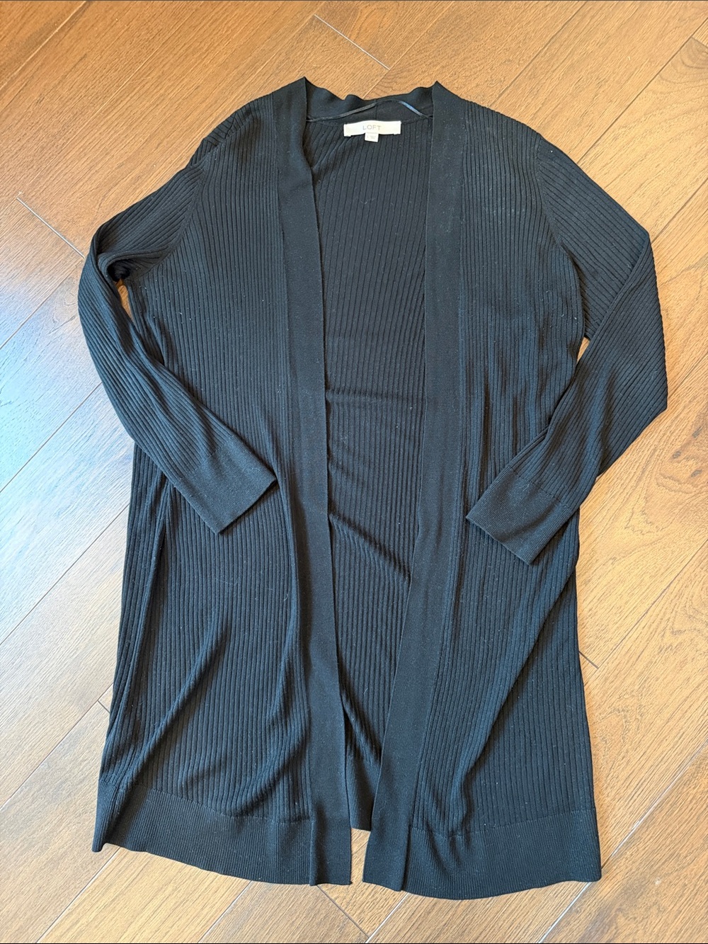 Loft Open-Front Ribbed Cardigan Sweater - Black Large - C30-070